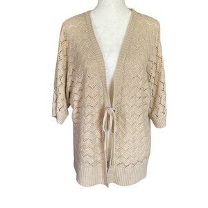 Nicole Miller women's XL tan tie front 3/4 sleeve chevron knit sweater cardigan